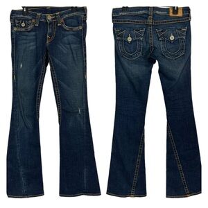 True‎ Religion Women’s Wildcat Dark Wash Distressed Flare Jeans